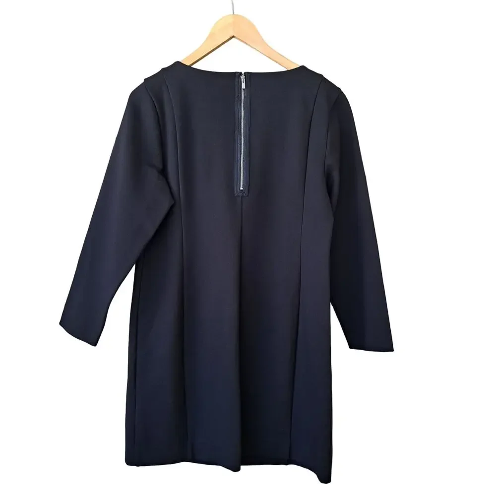 NEW J CREW Black Ponte Long Sleeve Mini Shift Dress Size Large